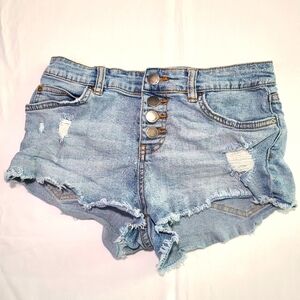 Billabong Jean Shorts Women's Button Fly Daisy Dukes Size 25 Demin Riped